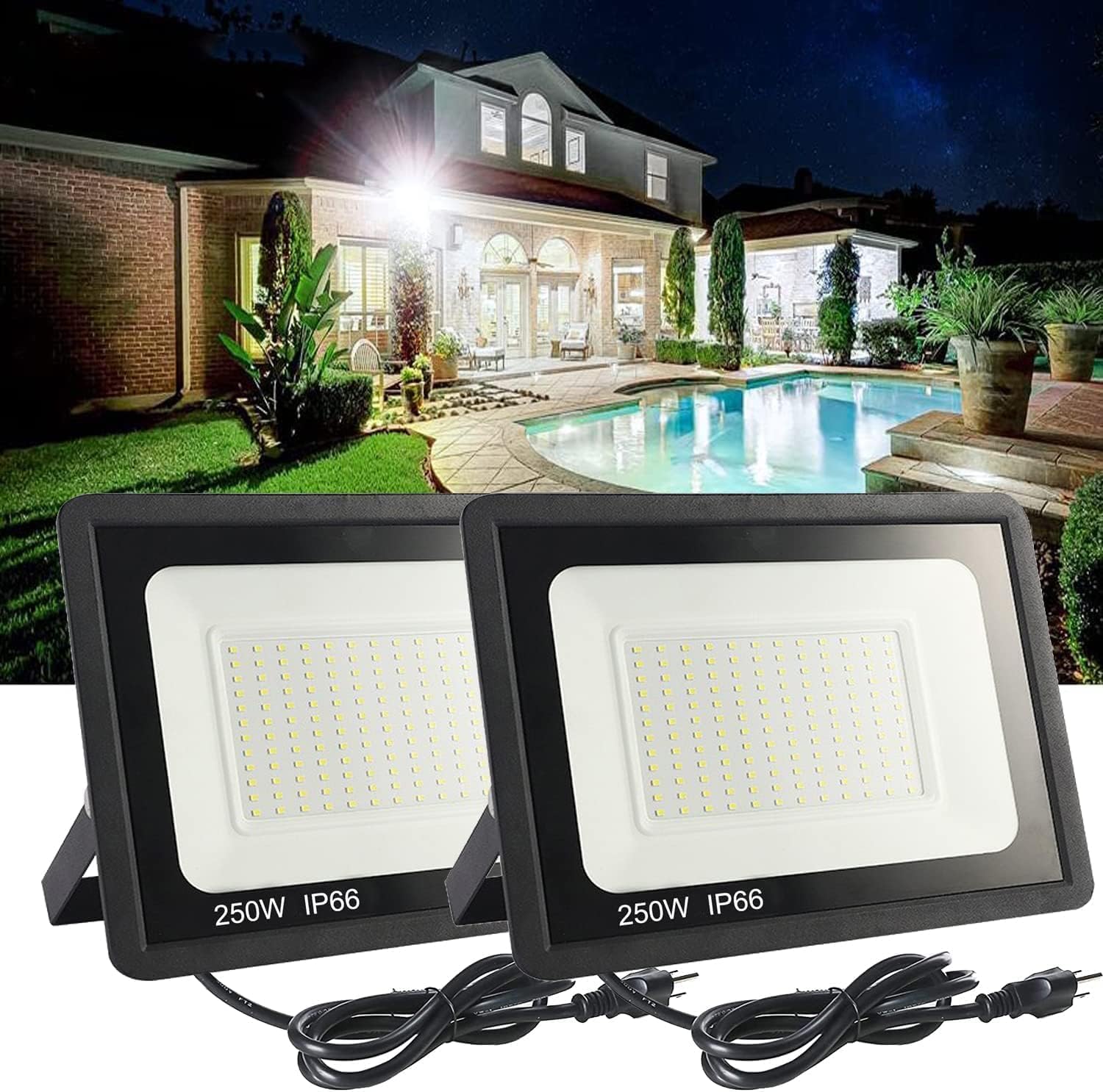 MUCLUD 4Pack LED Flood Light Outdoor,100W LED Work Light 11000lmwith 6FT US Plug,IP66 Waterproof Exterior Security Lights,6000K Daylight White Outside Floodlights Slim Design for Playground Yard
