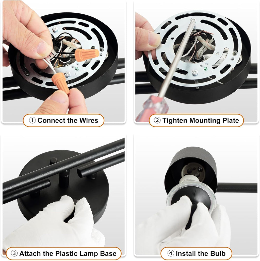 4 Light Track Lighting Kit Kitchen, Black Track Lighting Fixtures Ceiling, 4 Way Modern Flexible Spot Track Lighting, Industrial LED Lights for Room Hallway Bedroom(GU10 Socket, Bulb Not Included)
