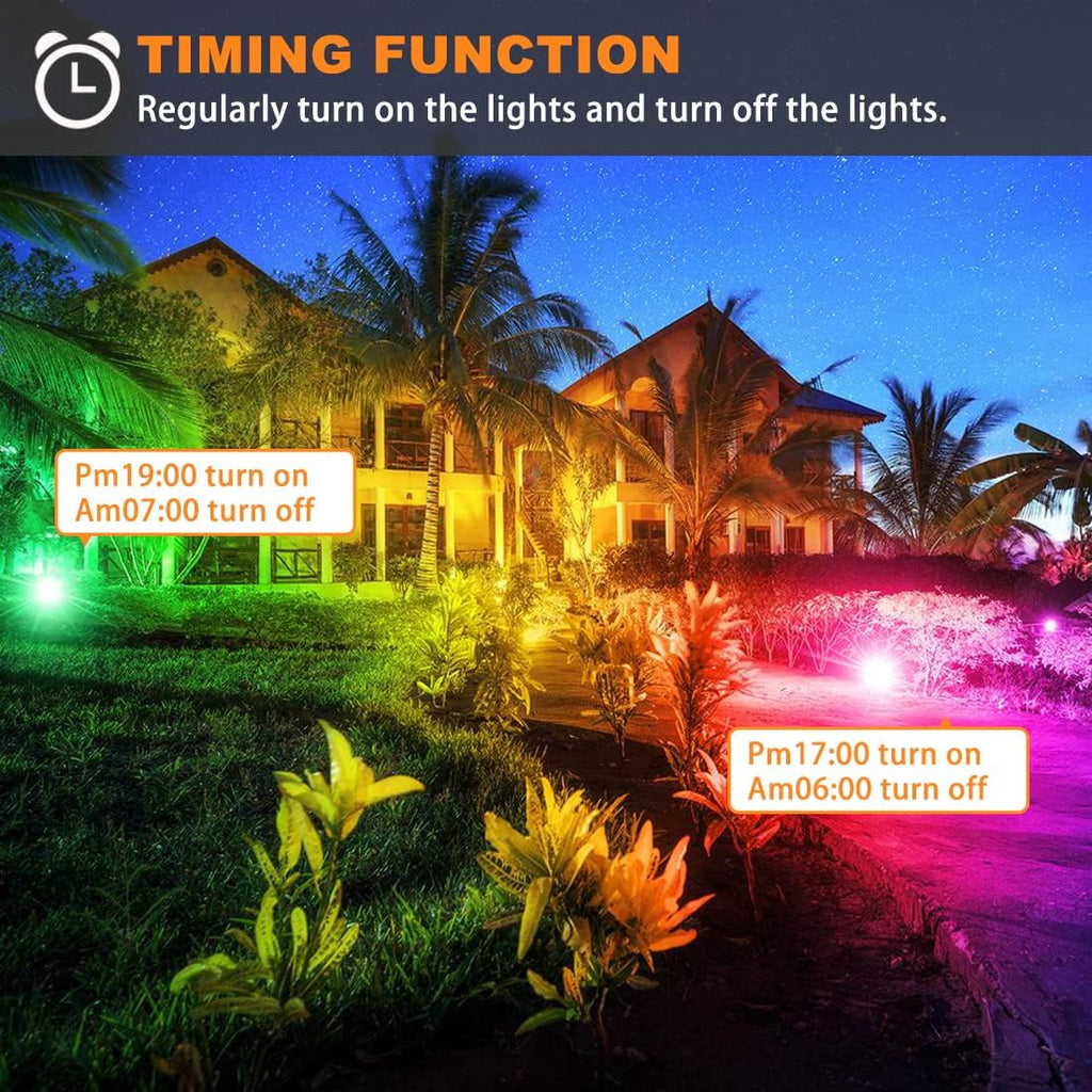 LED Flood Light Outdoor, 30W Equivalent 3000LM Smart RGB Landscape Lighting with APP Control, DIY Scenes - Timing - 5700K Daylight White -Color Changing Uplight, IP66 Waterproof US Plug MELPO(4 Pack)