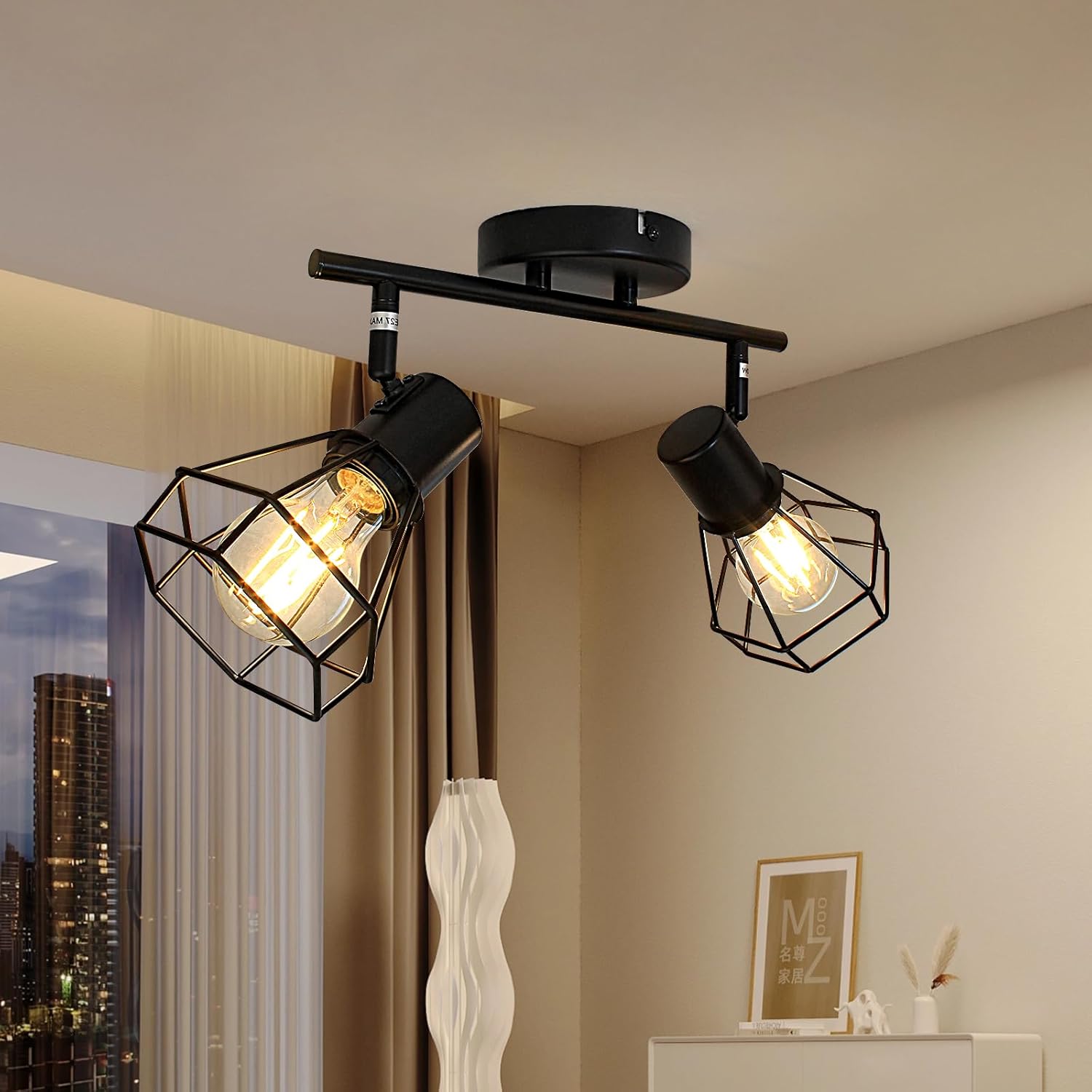 HiBay 4-Light Track Lighting Farmhouse, Directional Ceiling Track Light Fixtures Black, Industrial Flush Mount Spotlight for Kitchen, Dining Room, Bedroom, E26 Base (Bulbs Not Included)