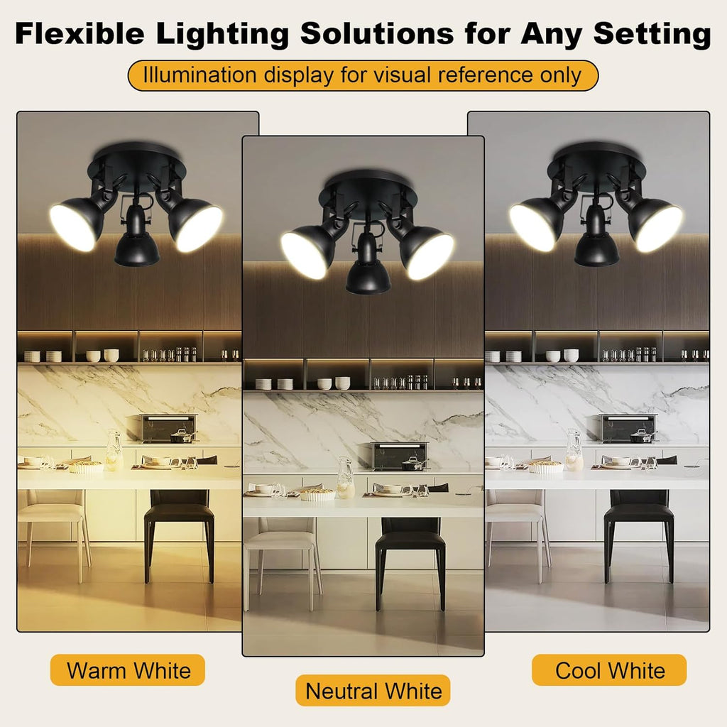 HiBay Ceiling Light Fixtures, 3-Lights Adjustable LED Spotlight, Industrial Track Lighting Black with Round Plate for Kitchen, Living Room, Office, E26 Base, Black (Bulbs Not Included)