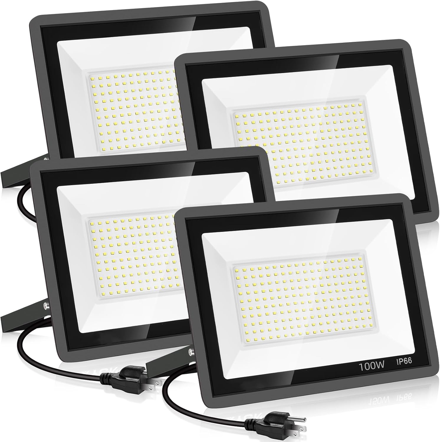 YANYCN 4 Pack 100W LED Flood Light,Super Bright Exterior Security Lights With Plug,IP66 Waterproof Outdoor Flood Light, 11600lm 5000K Daylight White Floodlight for Yard, Garden,Basketball Court, Arena
