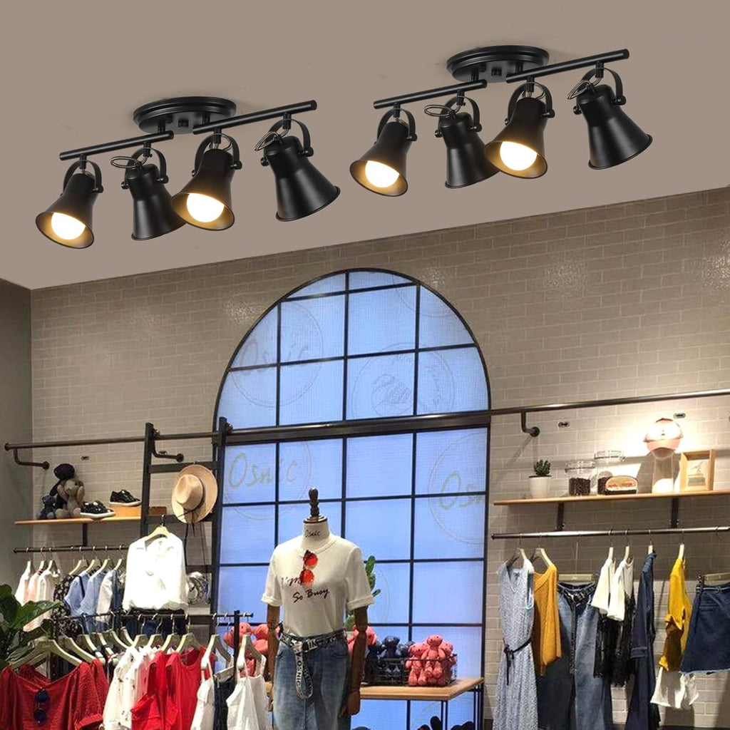 SEEBLEN 4-Light Track Lighting Kit, Directional Ceiling Light, Industrial Black Kitchen Track Lighting Fixtures Ceiling for Kitchen, Living Room, Dining Room, Hallway.