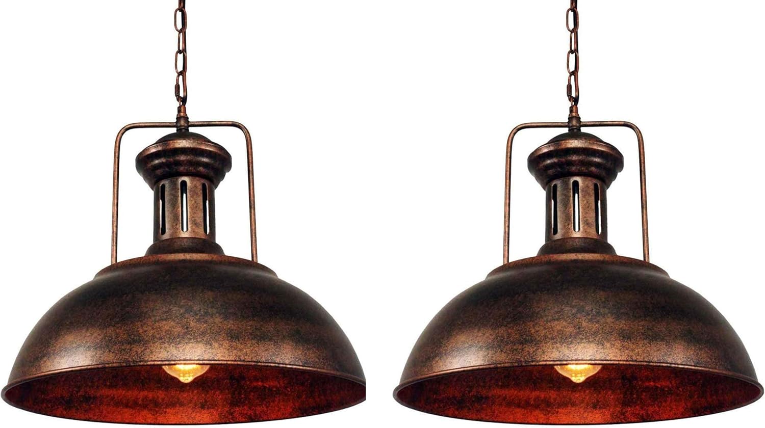 Vintage Antique Brass Dome Pendant Light, 12'' Pendant Lights Kitchen Island, Hanging Ceiling Light Striped Metal Shade