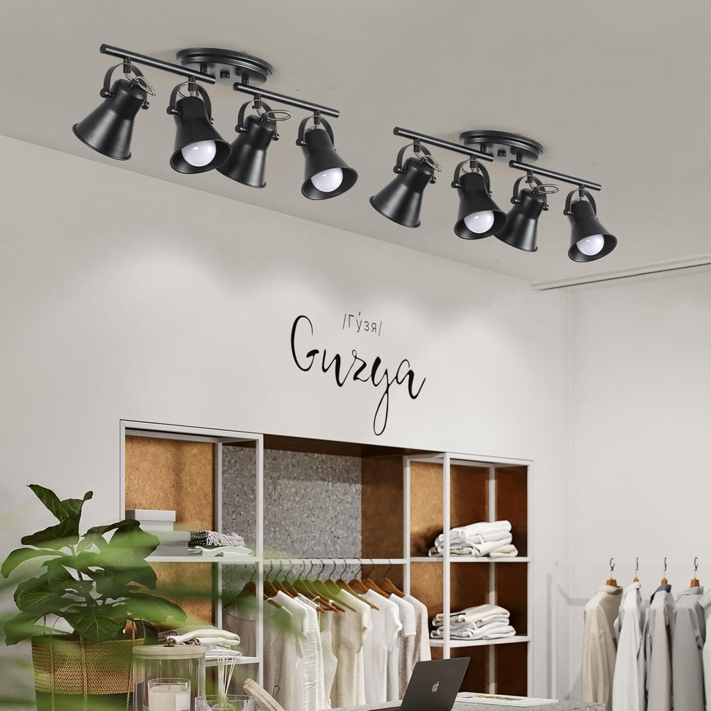 SEEBLEN 4-Light Track Lighting Kit, Directional Ceiling Light, Industrial Black Kitchen Track Lighting Fixtures Ceiling for Kitchen, Living Room, Dining Room, Hallway.