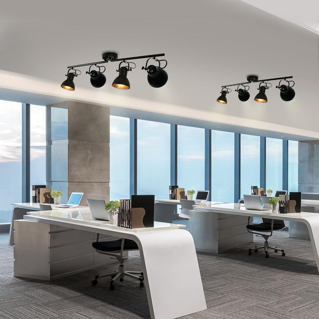 Track Lighting Fixtures Ceiling Black Track Lighting Kitchen Light Fixtures Ceiling Light 4 Light Angle Adjustable Industrial Track Lighting Kit for Living Room Gallery office Mall Billiard Table