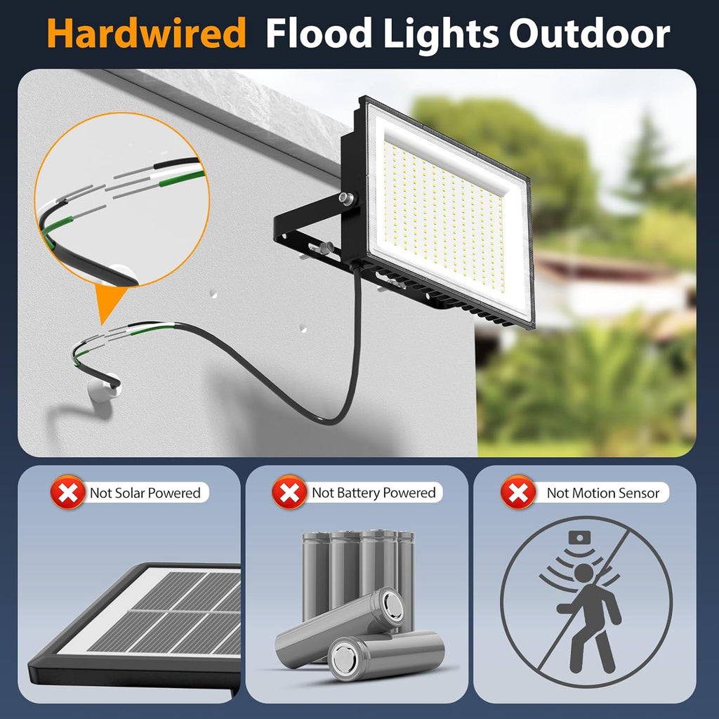 Onforu 200W LED Flood Lights Outdoor, 18000LM Bright Security Light, IP66 Waterproof Outdoor LED Lights, 6500K Daylight White Floodlight for Garage, Yard, Garden, Stadium, Playground, Arena(2 Pack)