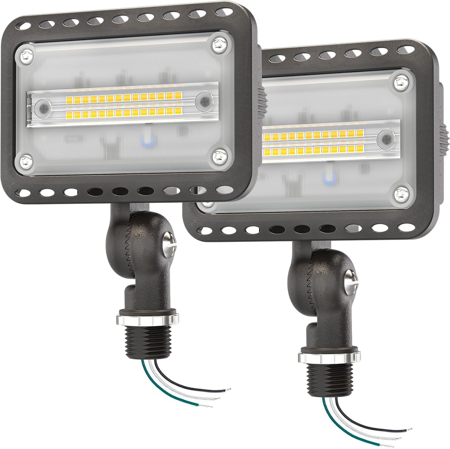 CINOTON 65W LED Flood Lights Outdoor, IP65 Waterproof Exterior Security Wall Lights with 180°Knuckle, 9100LM 120V Outside Aluminum Lighting Fixture for Patio Porch Barn Garden 5000K 2 Pack, UL Listed