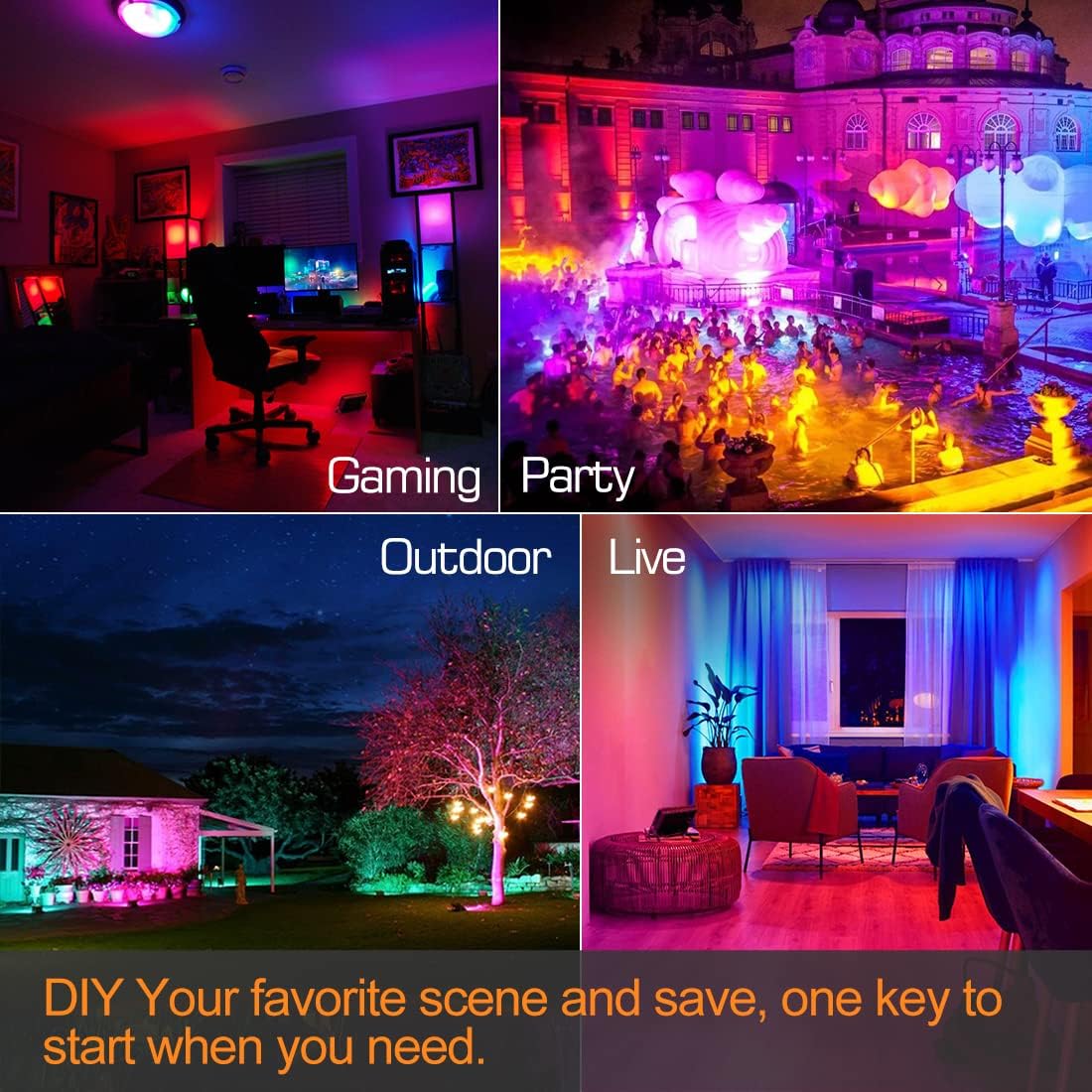 LED Flood Light Outdoor, 30W Equivalent 3000LM Smart RGB Landscape Lighting with APP Control, DIY Scenes - Timing - 5700K Daylight White -Color Changing Uplight, IP66 Waterproof US Plug MELPO(4 Pack)