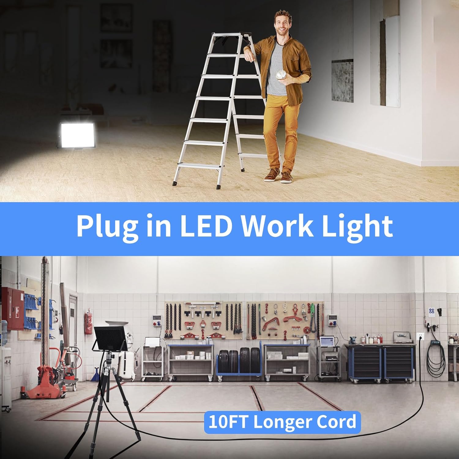 200W LED Flood Light Outdoor with Plug+10ft Wire, 24000Lm Super Brighter Security Light, IP66 Waterproof LED Worklight, 5000K Daylight White Exterior Floodlight for Yard Garden Garage Stadium(2 Pack)