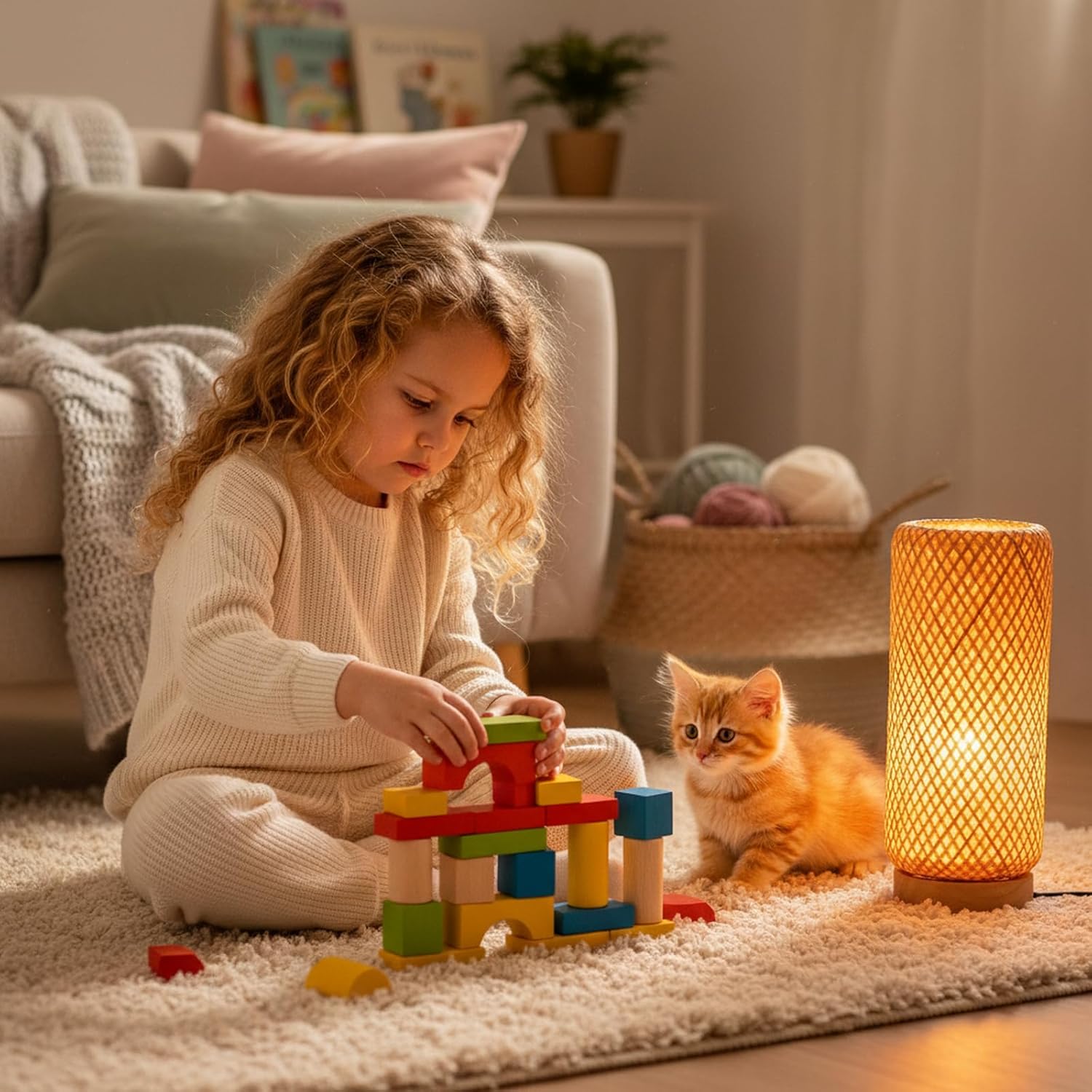 Arturesthome Bamboo Table Lamps with Shade, Rustic Farmhouse Boho Coastal Desk Lamp Night Light for Decorative Bedroom, Study Room, Cafe, Bookcase