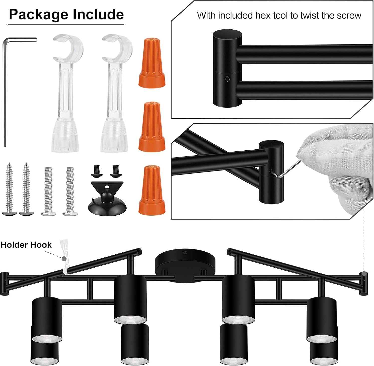 AUQUEE 8 Light Track Lighting Fixtures Ceiling, Matte Black Kichen Track Lighting Fixtures, Rotatable Light Heads, Adjustable Modern LED Track Lights for Kitchen/Hallway, No GU10 Bulb