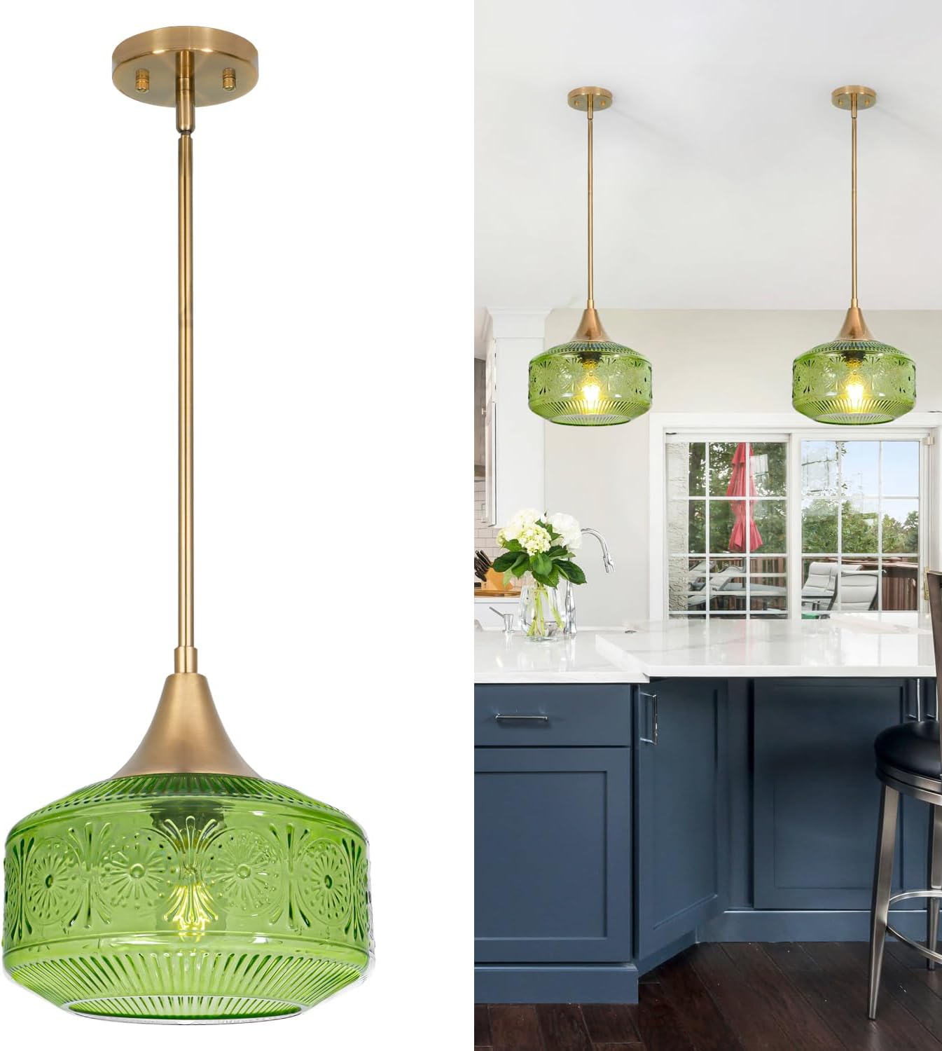 9'' Antique Gold Pendant Light with Clear Glass, Vintage Adjustable Pendant Lights Kitchen Island Brushed Pendant Lights Convertible Ceiling Mount Or Hanging Fixture for Hallway Bathroom,Brown Bronze