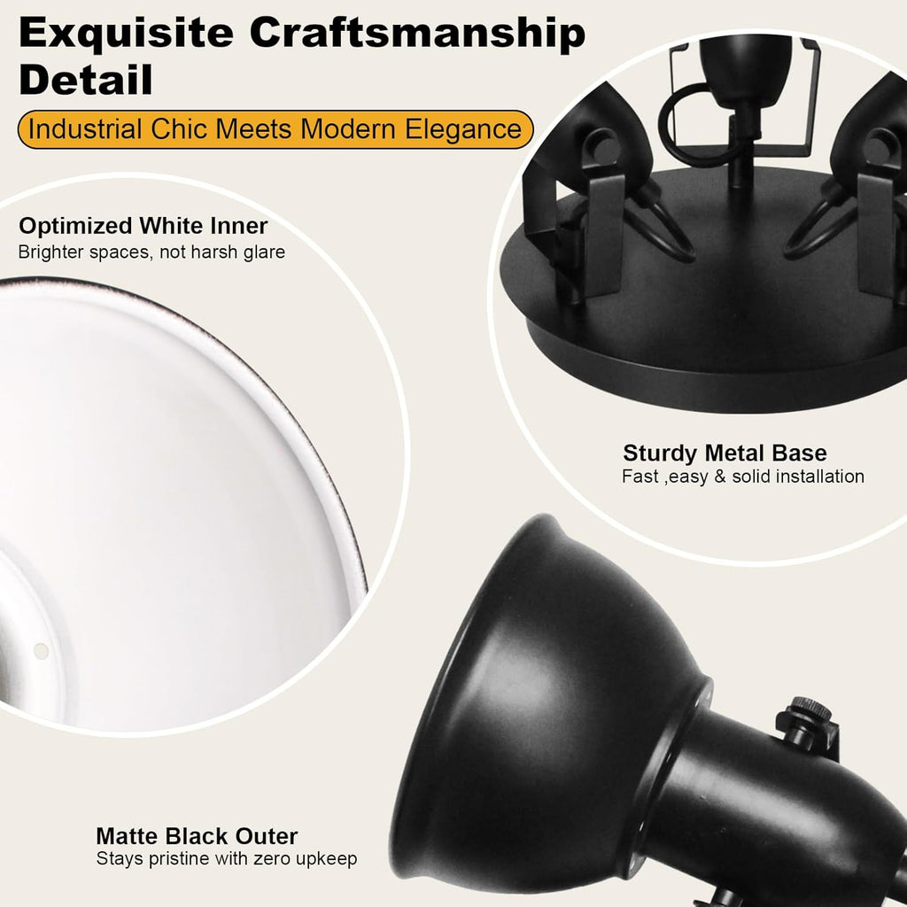 HiBay Ceiling Light Fixtures, 3-Lights Adjustable LED Spotlight, Industrial Track Lighting Black with Round Plate for Kitchen, Living Room, Office, E26 Base, Black (Bulbs Not Included)