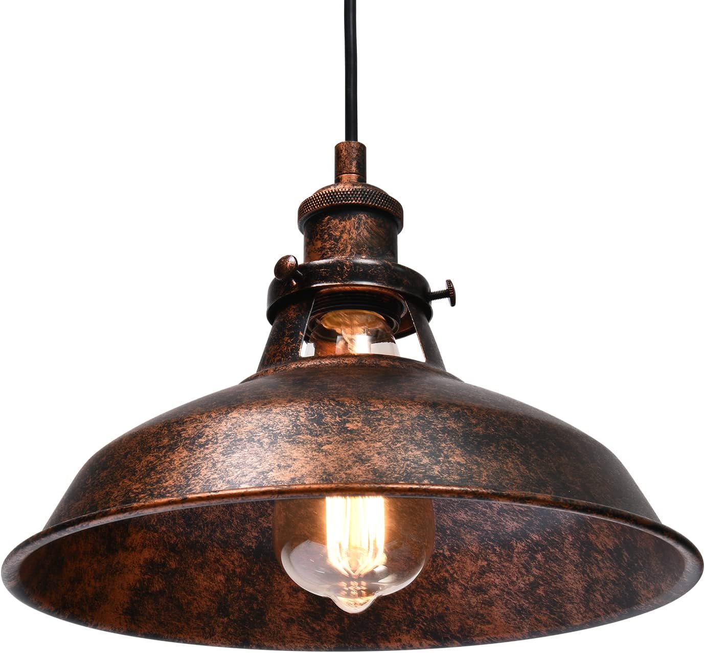 Vintage Antique Brass Dome Pendant Light, 12'' Pendant Lights Kitchen Island, Hanging Ceiling Light Striped Metal Shade