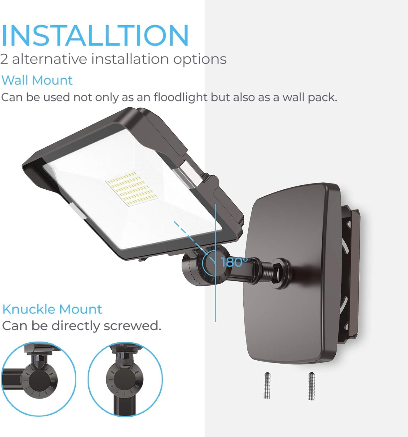 HYPERLITE 70W Flood Lights Outdoor 2 Pack, LED Flood Light with Knuckle Mount, Floodlight Wall Mount 5000K 7,700Lm IP65 Waterproof LED Security Lights for Yard Garden Garage UL Listed