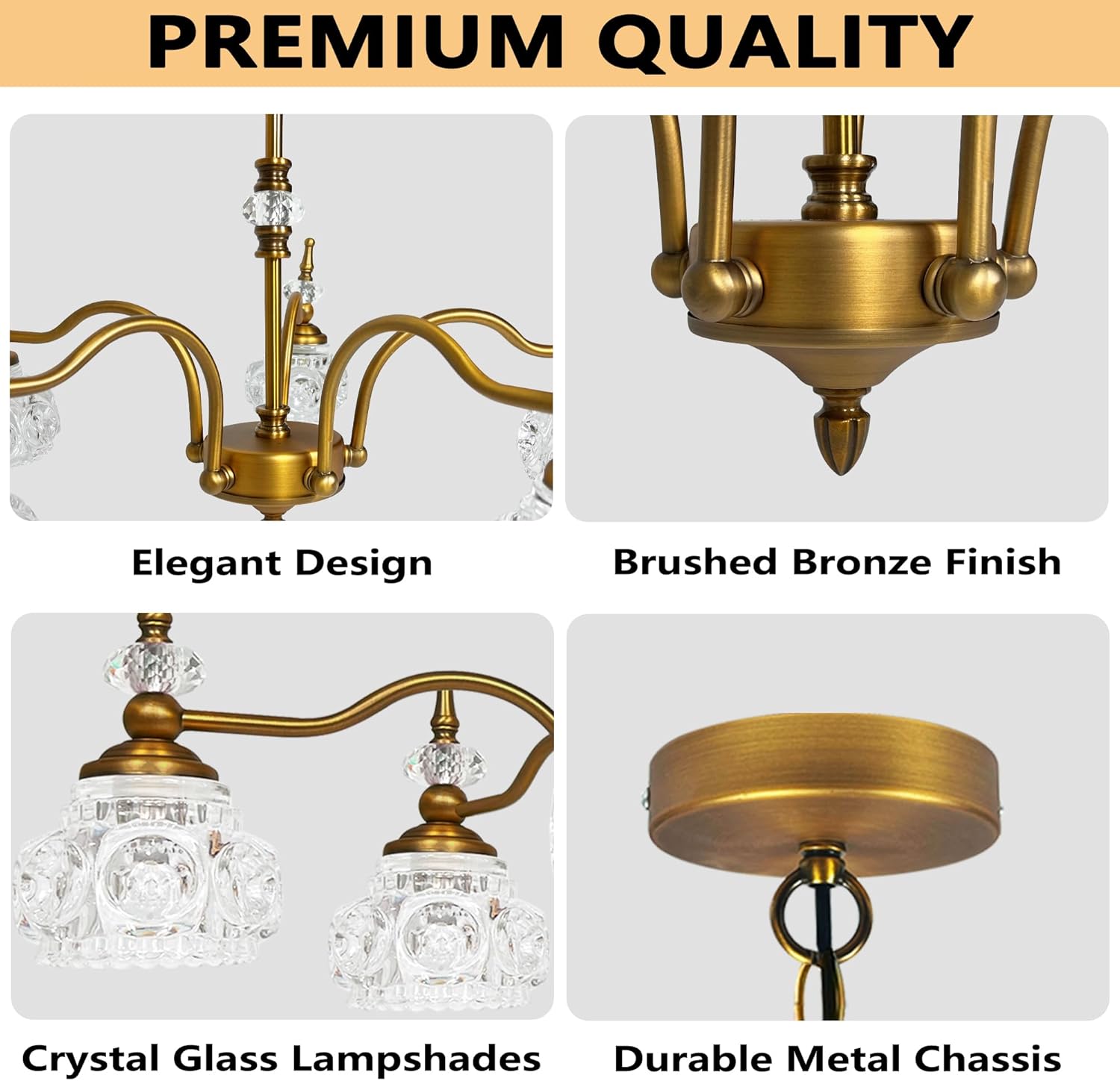 Montex Vintage Brass Pendant Light,Gold Vintage Chandelier Light Fixture 5 Lights,Include 6 Light Bulbs Glass Pendant Light Crystal Hanging Light