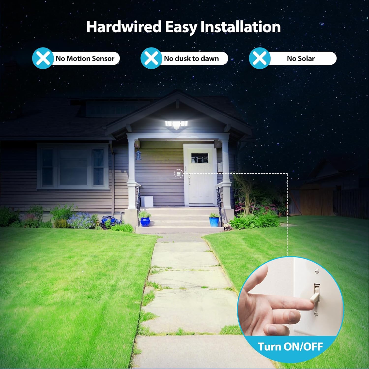 Olafus 130W Flood Light Outdoor, Switch Controlled 13000LM LED Security Light, IP65 Waterproof Outside Floodlight with 5 Adjustable Heads, 6500K Exterior Flood Light Fixture Wired for House Yard Black