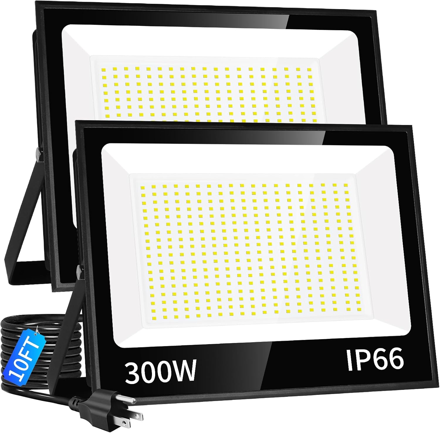 200W LED Flood Light Outdoor with Plug+10ft Wire, 24000Lm Super Brighter Security Light, IP66 Waterproof LED Worklight, 5000K Daylight White Exterior Floodlight for Yard Garden Garage Stadium(2 Pack)