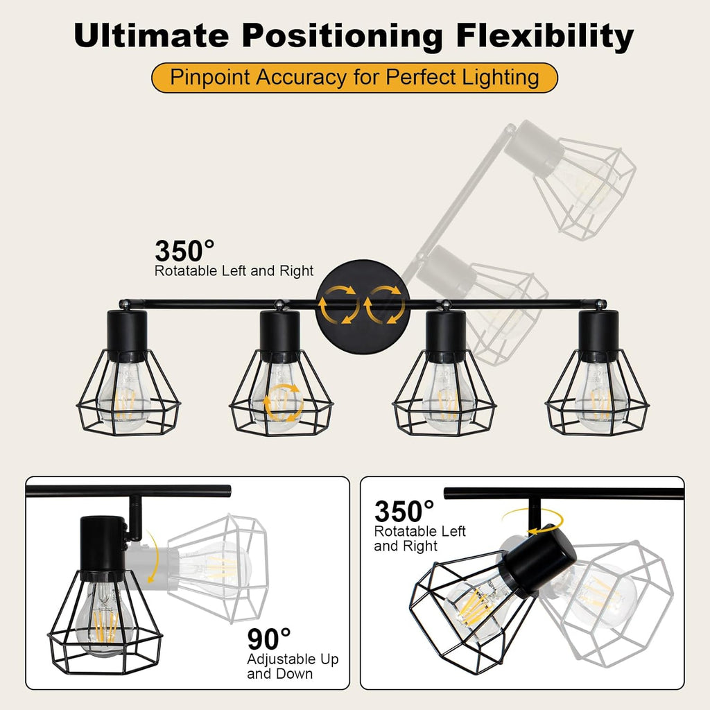 HiBay 4-Light Track Lighting Farmhouse, Directional Ceiling Track Light Fixtures Black, Industrial Flush Mount Spotlight for Kitchen, Dining Room, Bedroom, E26 Base (Bulbs Not Included)