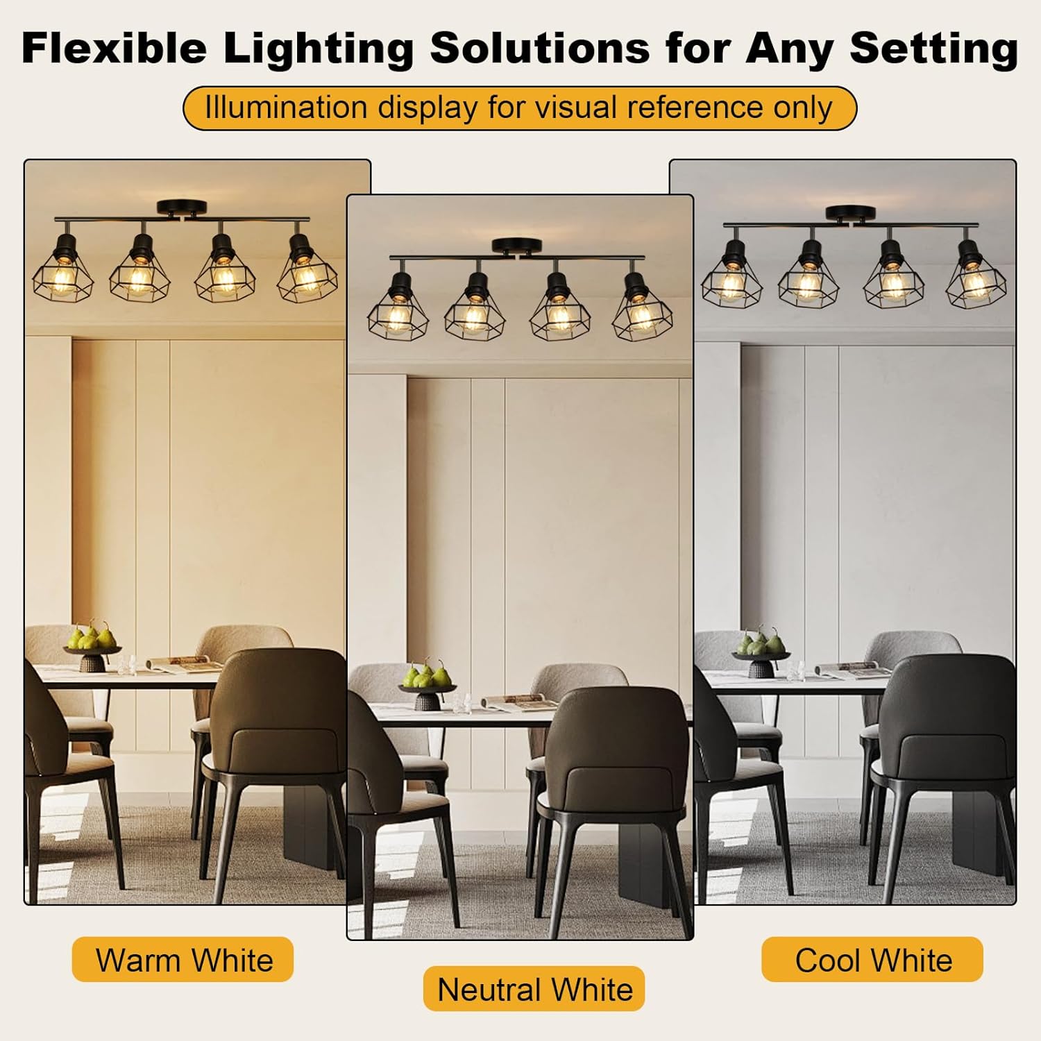HiBay 4-Light Track Lighting Farmhouse, Directional Ceiling Track Light Fixtures Black, Industrial Flush Mount Spotlight for Kitchen, Dining Room, Bedroom, E26 Base (Bulbs Not Included)