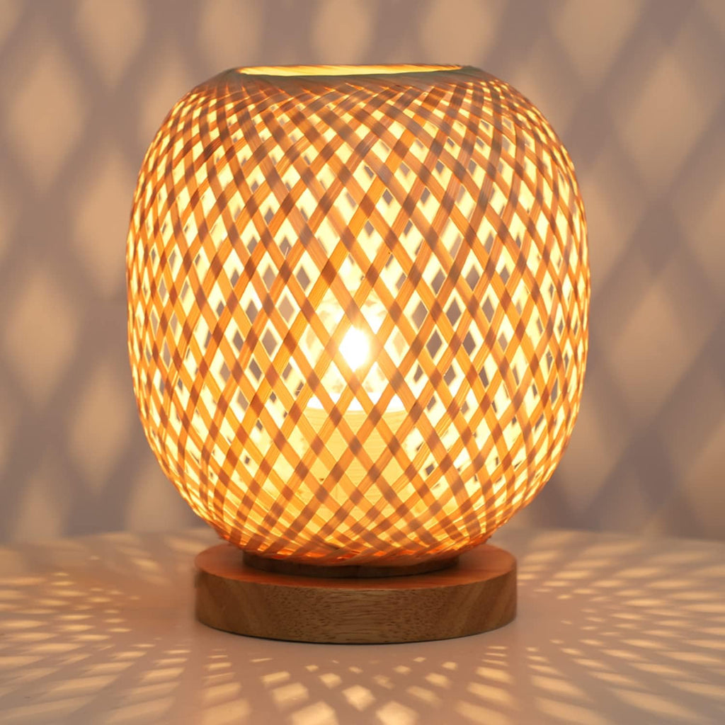 Capslpad Dimmable Rattan Table Lamp - Bamboo Woven Handmade Boho Beside Light, Small Wicker Desktop Nightstand Accent for Kids Living Room, Bedroom, Dorm Decor