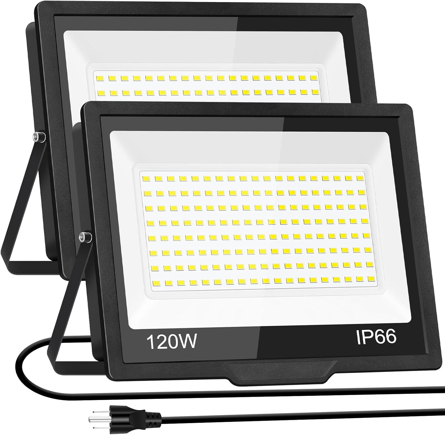 200W LED Flood Light Outdoor with Plug+10ft Wire, 24000Lm Super Brighter Security Light, IP66 Waterproof LED Worklight, 5000K Daylight White Exterior Floodlight for Yard Garden Garage Stadium(2 Pack)