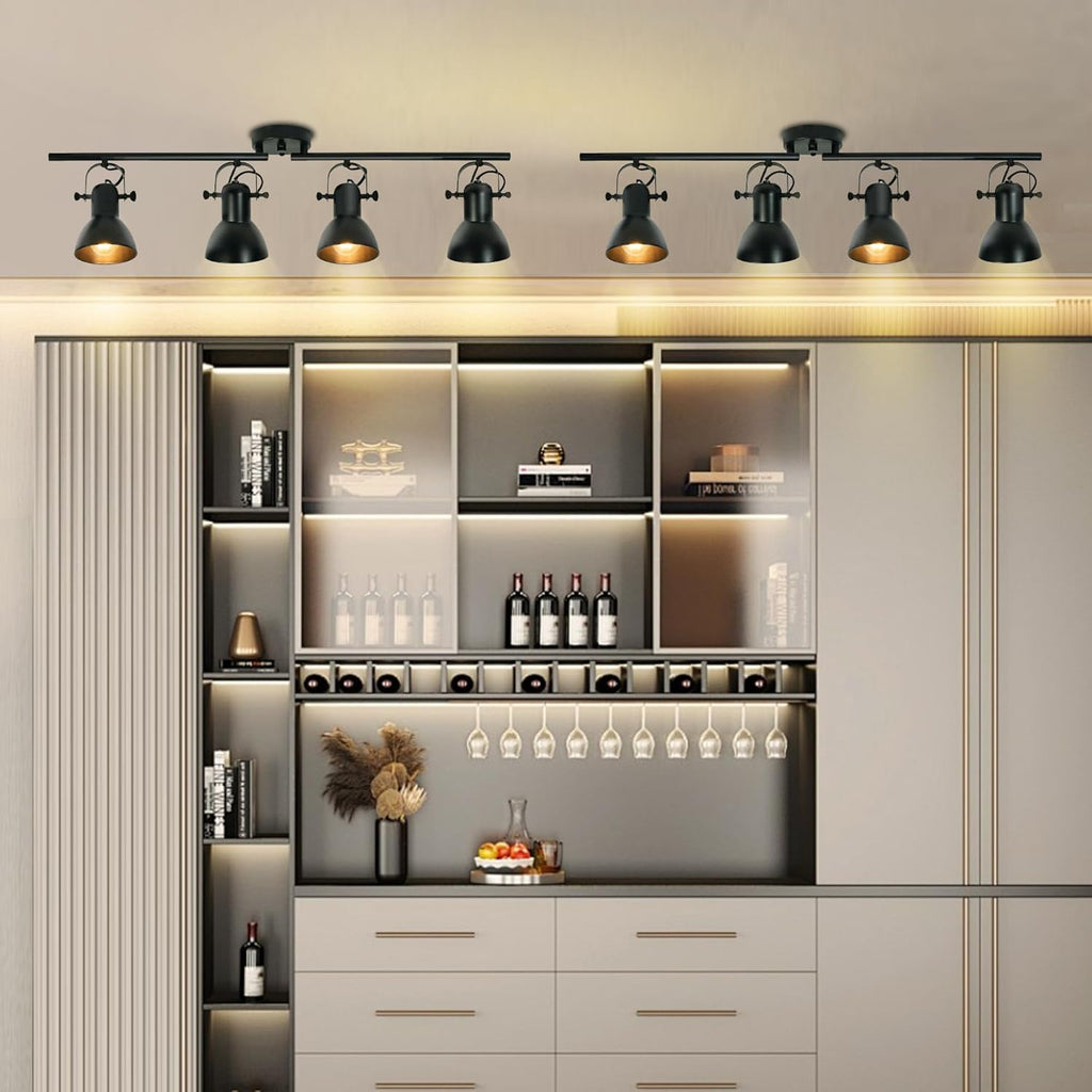 Track Lighting Fixtures Ceiling Black Track Lighting Kitchen Light Fixtures Ceiling Light 4 Light Angle Adjustable Industrial Track Lighting Kit for Living Room Gallery office Mall Billiard Table