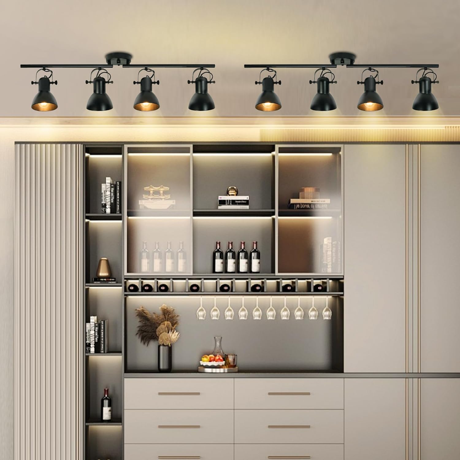 Track Lighting Fixtures Ceiling Black Track Lighting Kitchen Light Fixtures Ceiling Light 4 Light Angle Adjustable Industrial Track Lighting Kit for Living Room Gallery office Mall Billiard Table