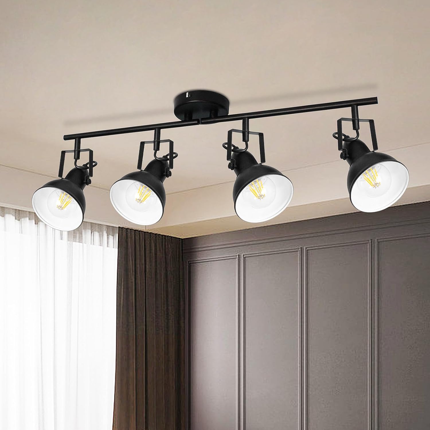 HiBay Track Lighting Fixtures Ceiling, Adjustable 4-Light Ceiling Spot Light, Industrial LED Track Lights Black Spotlight Indoor for Kitchen, Dining Room, Bedroom, E26 Base (Bulb Not Included)
