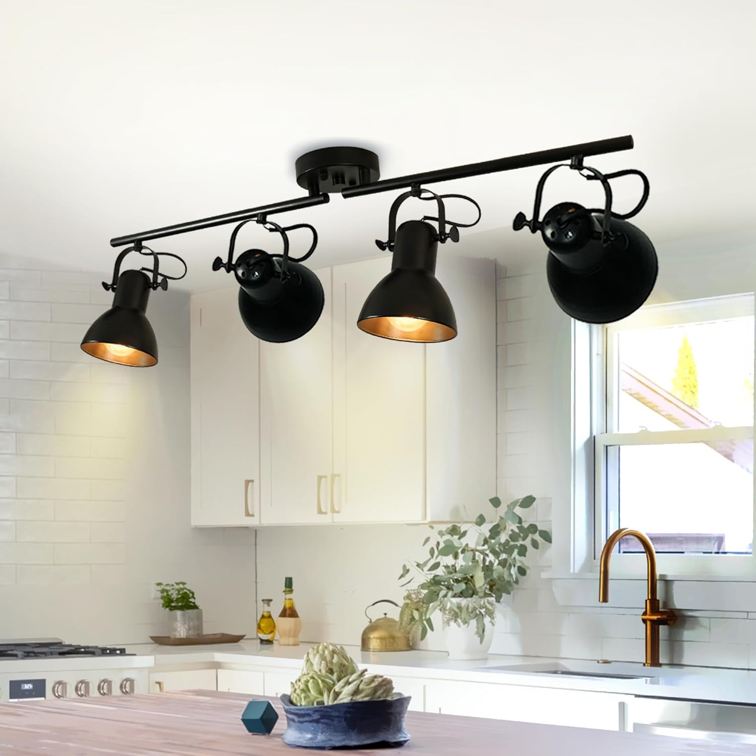 Track Lighting Fixtures Ceiling Black Track Lighting Kitchen Light Fixtures Ceiling Light 4 Light Angle Adjustable Industrial Track Lighting Kit for Living Room Gallery office Mall Billiard Table