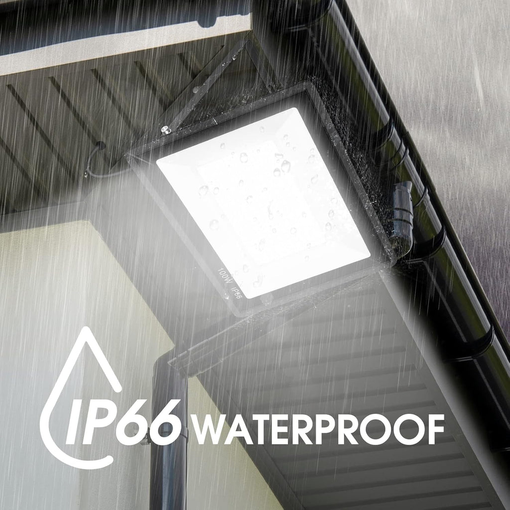 YANYCN 4 Pack 100W LED Flood Light,Super Bright Exterior Security Lights With Plug,IP66 Waterproof Outdoor Flood Light, 11600lm 5000K Daylight White Floodlight for Yard, Garden,Basketball Court, Arena