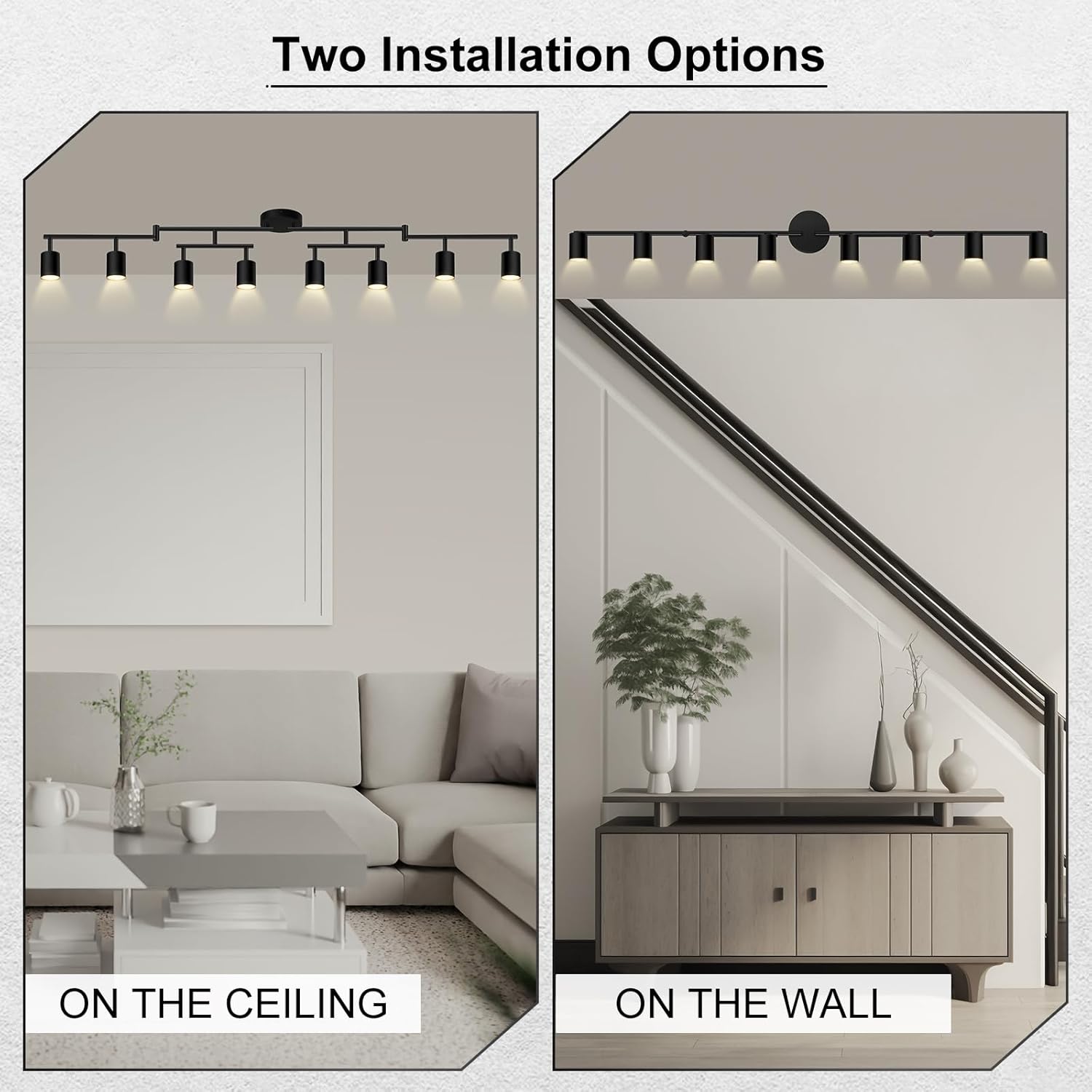 AUQUEE 8 Light Track Lighting Fixtures Ceiling, Matte Black Kichen Track Lighting Fixtures, Rotatable Light Heads, Adjustable Modern LED Track Lights for Kitchen/Hallway, No GU10 Bulb