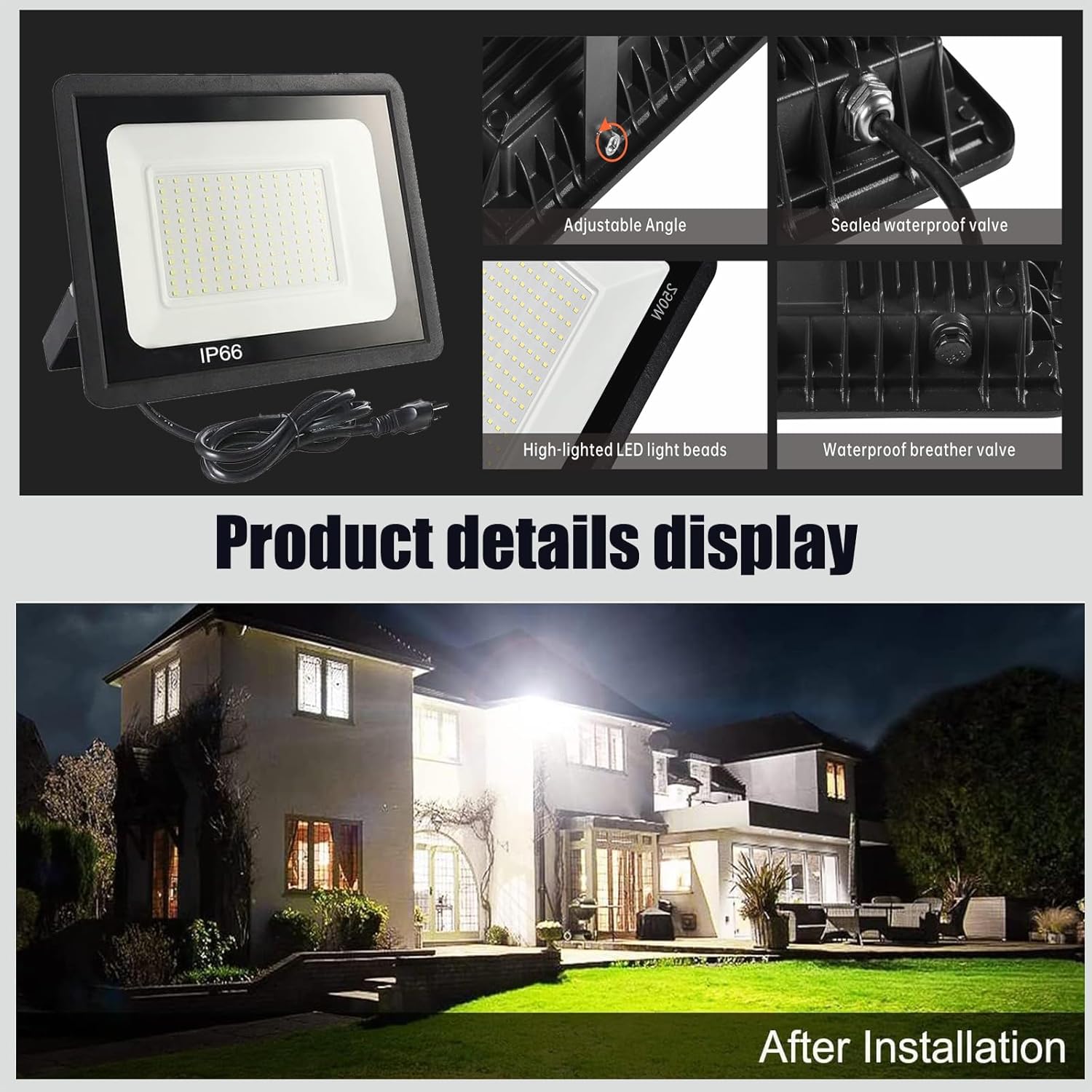 MUCLUD 4Pack LED Flood Light Outdoor,100W LED Work Light 11000lmwith 6FT US Plug,IP66 Waterproof Exterior Security Lights,6000K Daylight White Outside Floodlights Slim Design for Playground Yard