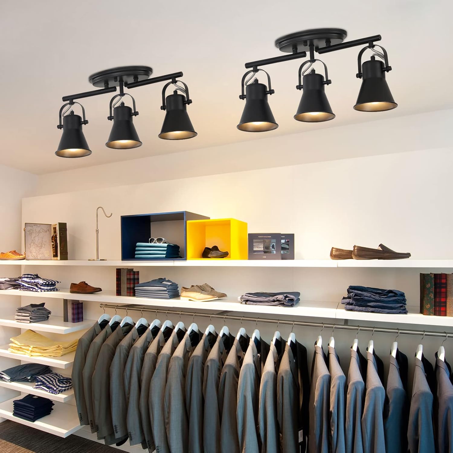 KEESFU 3-Light Track Lighting Kit,Black Semi Flush Mount Ceiling Light with 3 Rotatable Light Heads,Industrial Accent Lighting for Livingroom,Bathroom,Hallway,Art Wall,Bathroom,Kitchen.(3-Light)