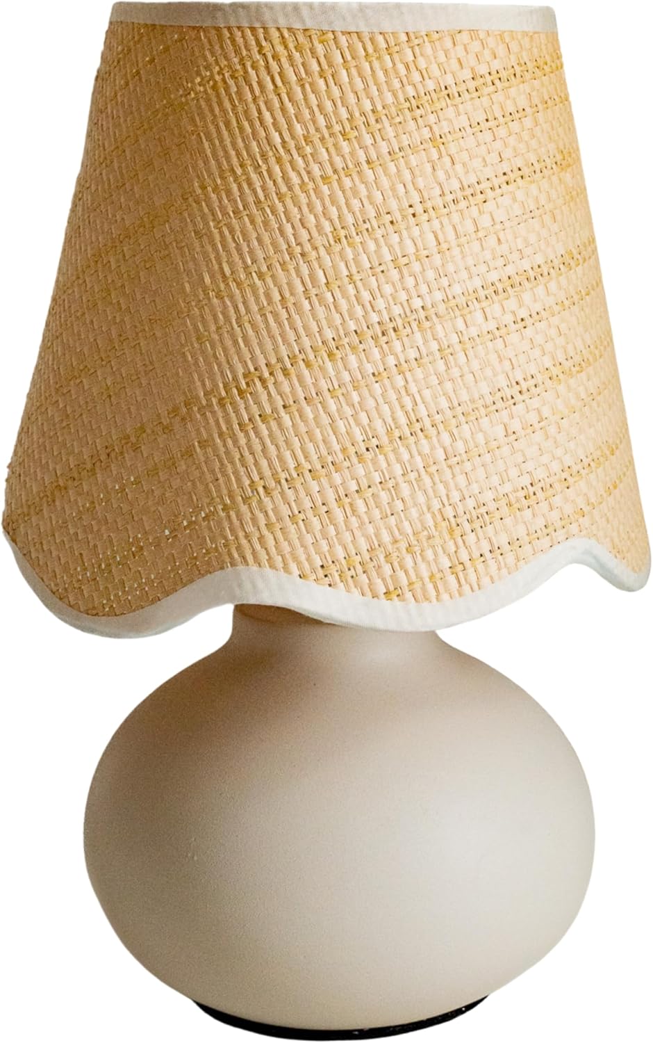ora bamboo 11" Small Table Lamp – Handmade Ceramic Cream Base with Wicker Rattan Shade, Dimmable Plug-in Nightstand Light for Bedroom, Kitchen Counter, or Small Spaces – Boho Japandi Organic Decor