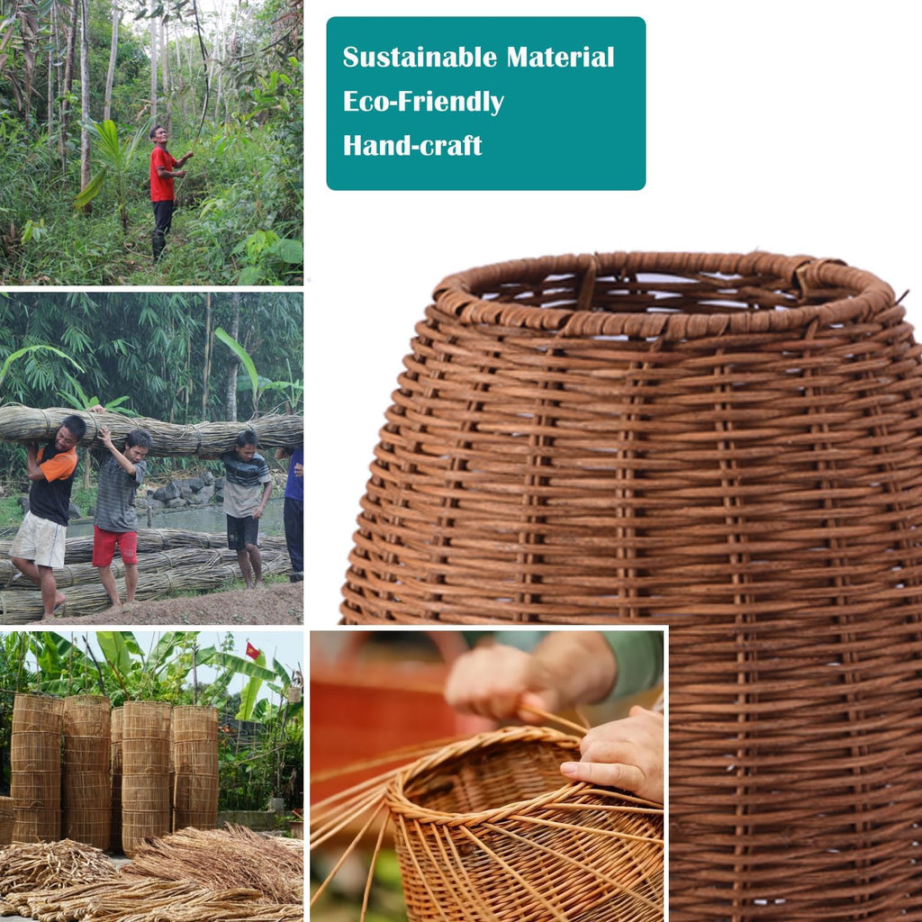 MAINDECO Boho Style Rattan Table Lamp,Dimmable Bamboo Desk Lamp,Touch & USB Charger Port,Oven Brown Rattan