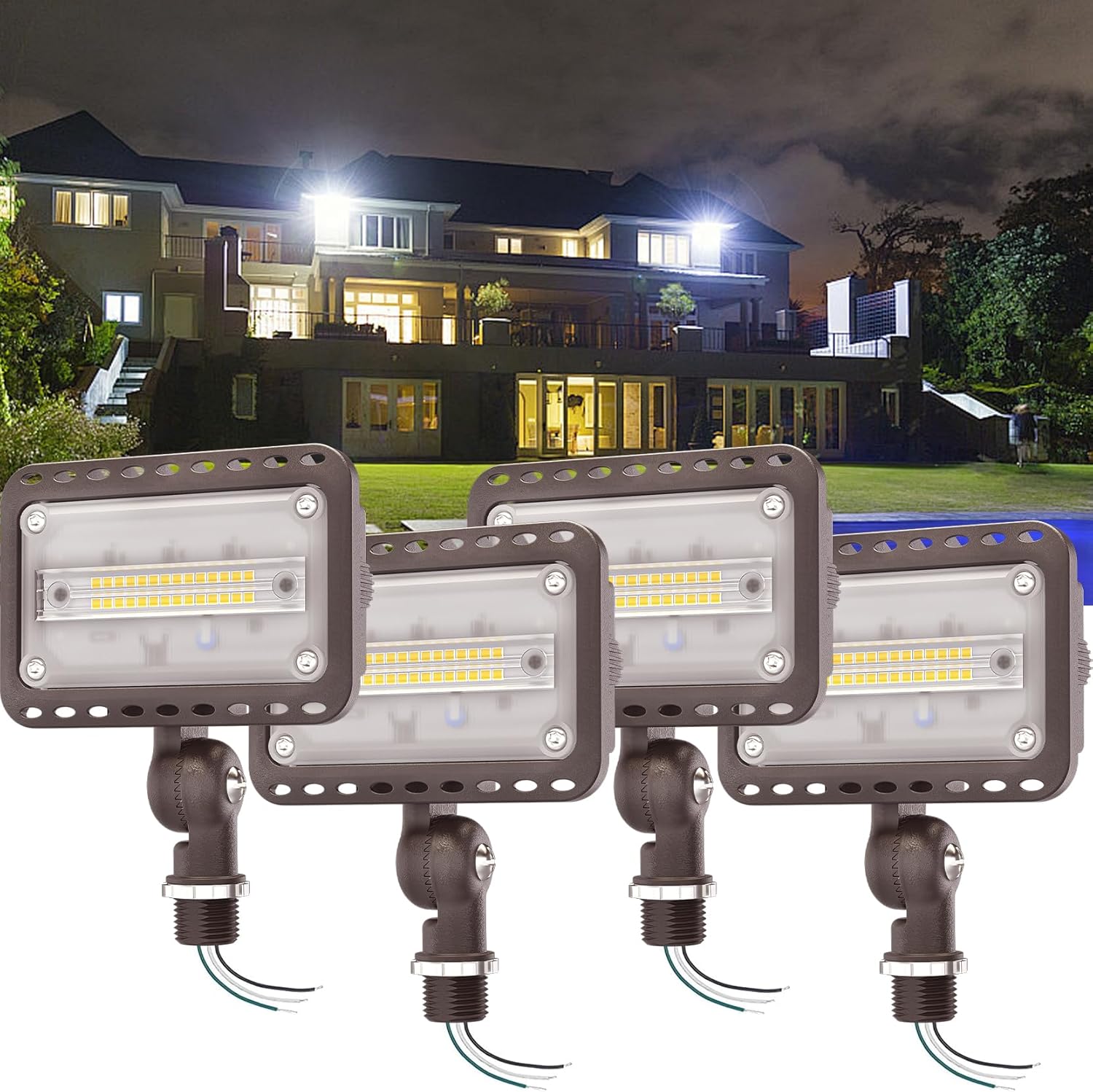 CINOTON 65W LED Flood Lights Outdoor, IP65 Waterproof Exterior Security Wall Lights with 180°Knuckle, 9100LM 120V Outside Aluminum Lighting Fixture for Patio Porch Barn Garden 5000K 2 Pack, UL Listed