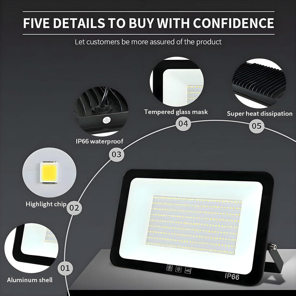 STARFISHHOME 4 Pack-100W LED Flood Light Outdoor,11000LM LED Work Light with US Plug,6000K Daylight White,IP67 Waterproof Outdoor Floodlights for Yard,Garden,Playground