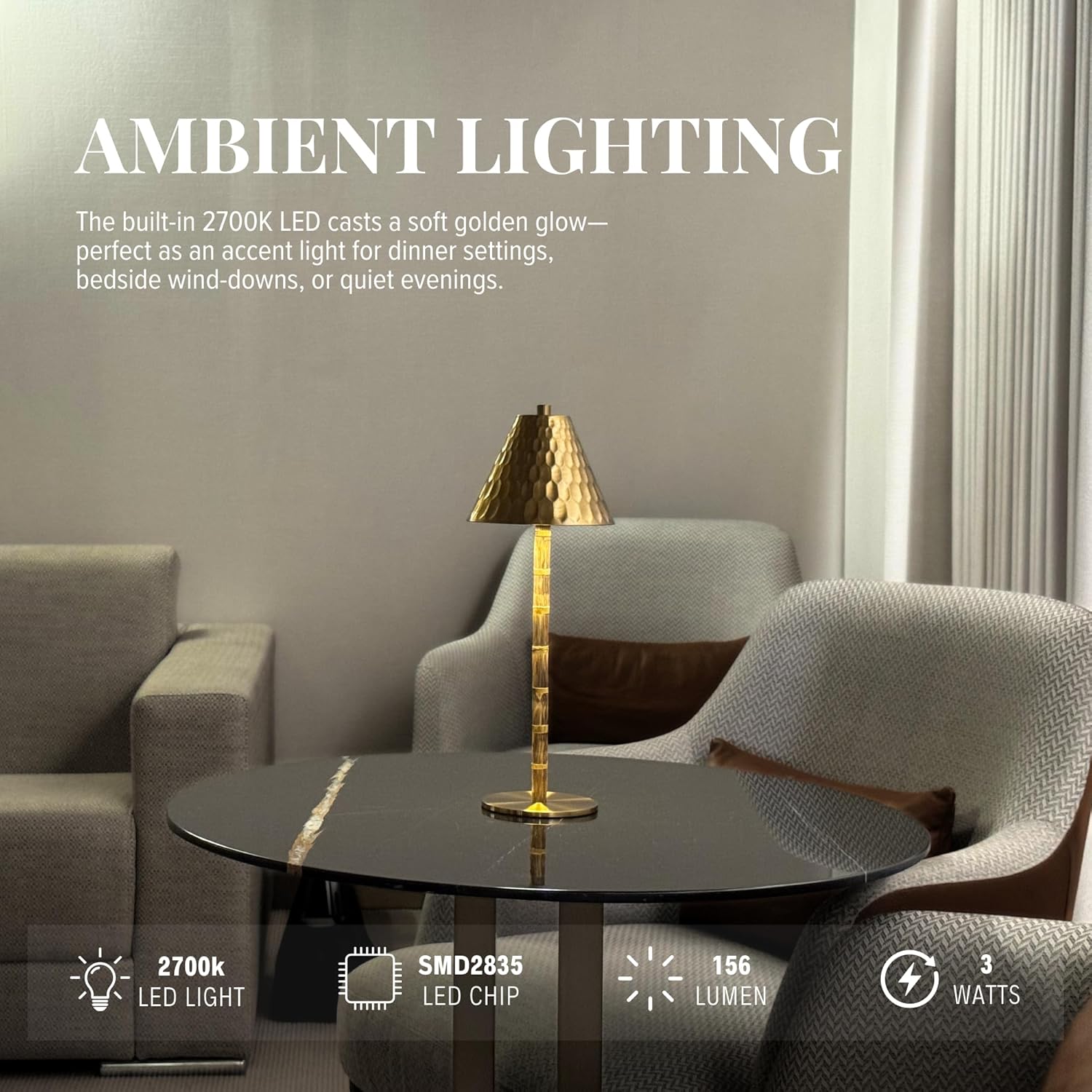 LUXELYKOS Bamboo Cordless LED Table Lamp – Rechargeable 24-Hour Battery, Dimmable Warm Light, 15" Portable Wireless Lamp with Remote for Indoor/Outdoor Use, Home, Patio, Restaurant – Textured Gold