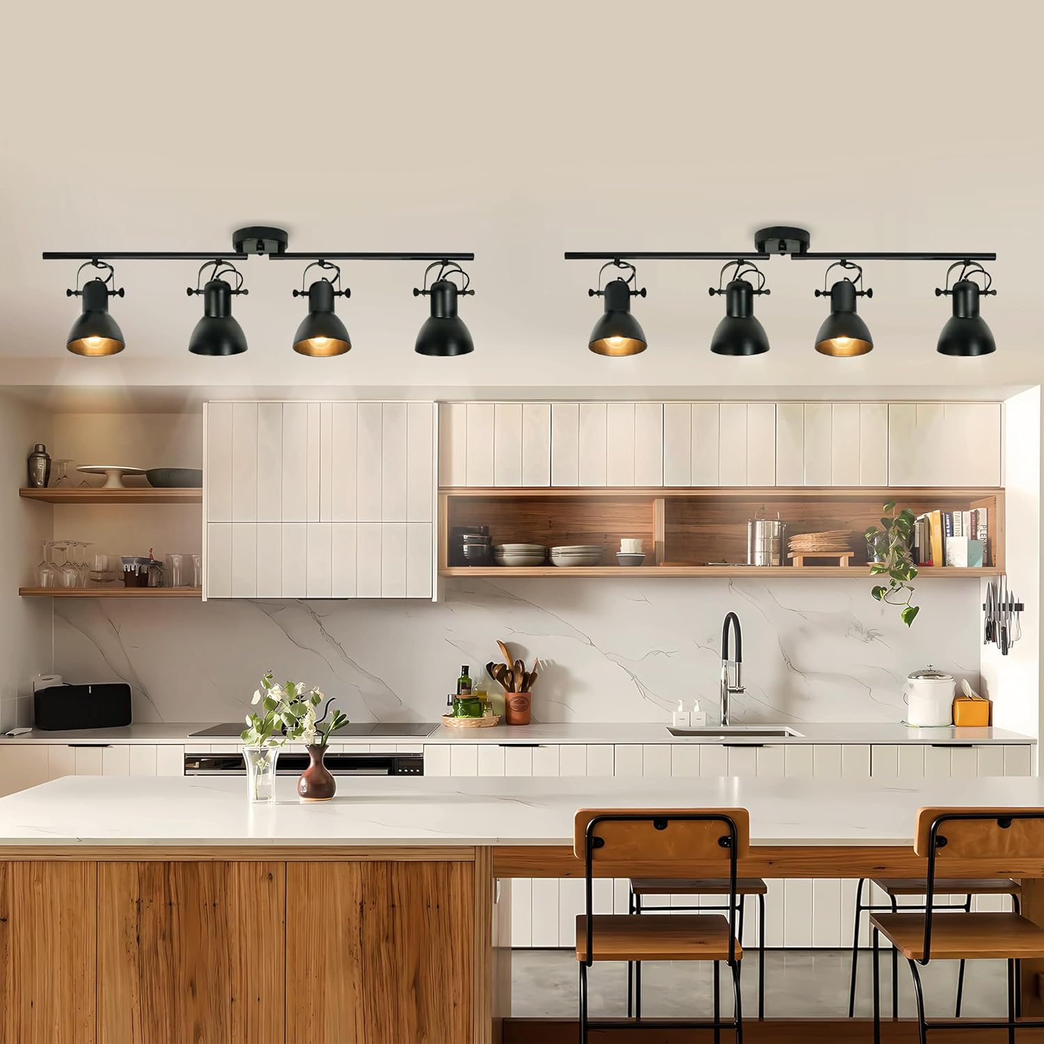 Track Lighting Fixtures Ceiling Black Track Lighting Kitchen Light Fixtures Ceiling Light 4 Light Angle Adjustable Industrial Track Lighting Kit for Living Room Gallery office Mall Billiard Table