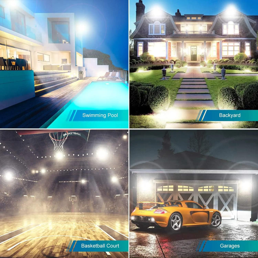 YANYCN 4 Pack 100W LED Flood Light,Super Bright Exterior Security Lights With Plug,IP66 Waterproof Outdoor Flood Light, 11600lm 5000K Daylight White Floodlight for Yard, Garden,Basketball Court, Arena