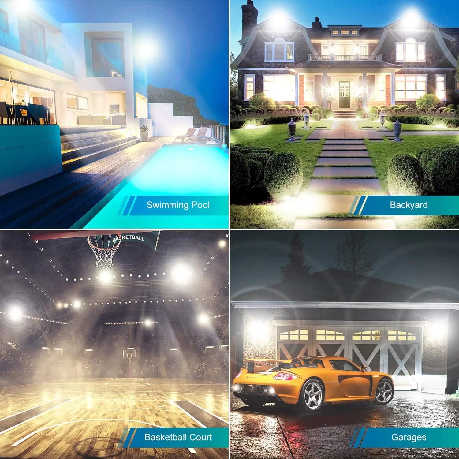 YANYCN 4 Pack 100W LED Flood Light,Super Bright Exterior Security Lights With Plug,IP66 Waterproof Outdoor Flood Light, 11600lm 5000K Daylight White Floodlight for Yard, Garden,Basketball Court, Arena