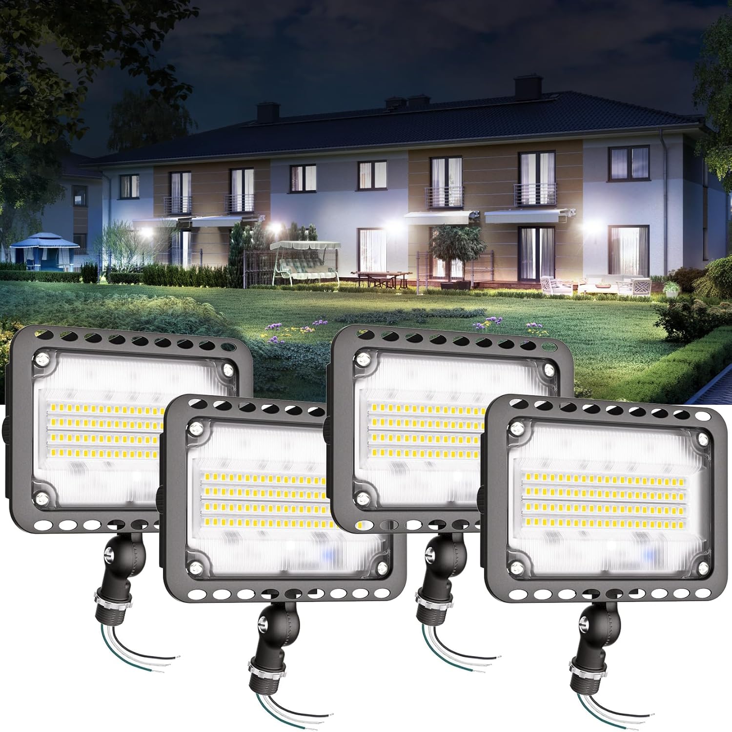 CINOTON 65W LED Flood Lights Outdoor, IP65 Waterproof Exterior Security Wall Lights with 180°Knuckle, 9100LM 120V Outside Aluminum Lighting Fixture for Patio Porch Barn Garden 5000K 2 Pack, UL Listed